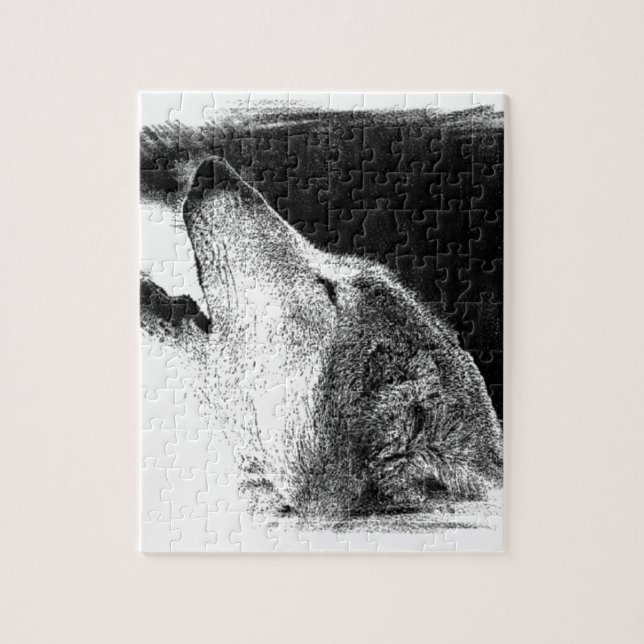 Black & White Grey Wolf Sketch Artwork Jigsaw Puzzle (Vertical)