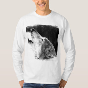 Black & White Grey Wolf Sketch Artwork T-Shirt