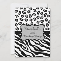 Black White Grey Zebra Leopard Skin 60th Birthday