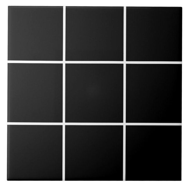 Black White Grid Line Pattern Tile (Front)