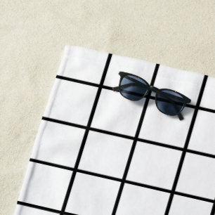Black white Grid Pattern Beach Towel