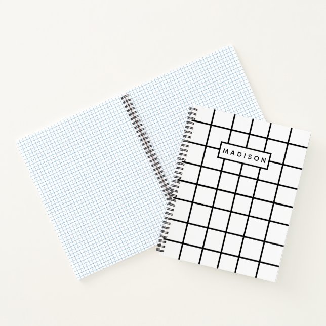 Black white Grid Pattern custom name  Notebook (Inside)