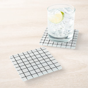 Black white Grid Pattern Glass Coaster