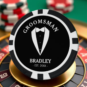 Black & White Groomsman Wedding Bachelor Party Poker Chips