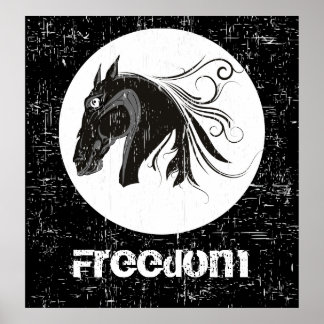 Black white grunge horse head animal poster