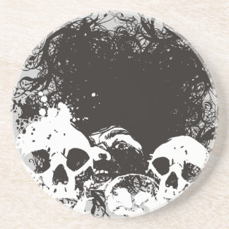Black & White Grunge Skulls Illustration Coaster