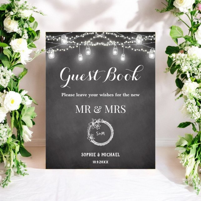 Black White Guest Book Rustic Wedding Sign Poster  (Creator Uploaded)