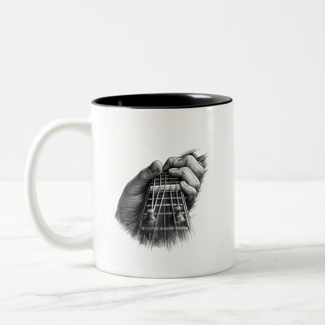 Black White Guitar Fretboard Coffee Mug Design (Left)