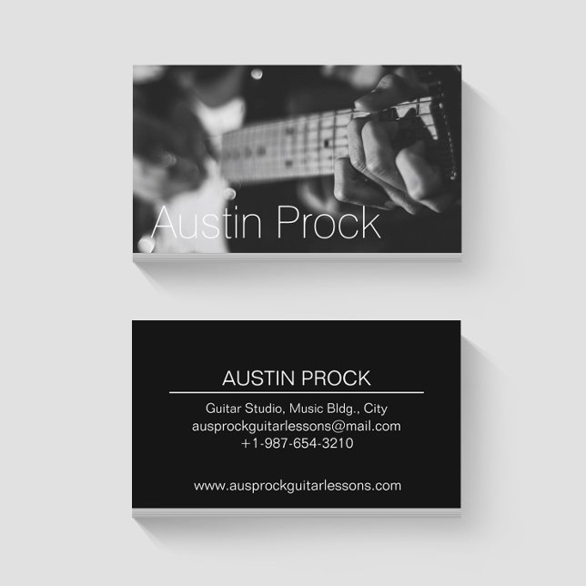 Black & White Guitar Teacher Business Card (Creator Uploaded)
