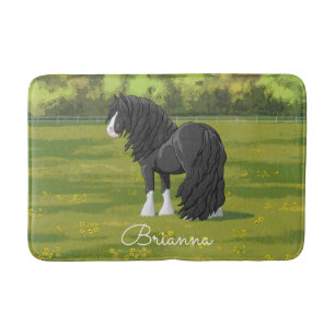 Black & White Gypsy Vanner Tinker Draught Horse Bath Mat