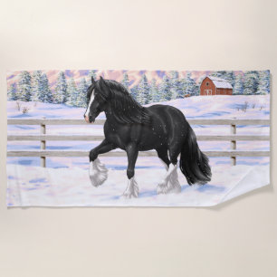 Black & White Gypsy Vanner Tinker Draught Horse Beach Towel