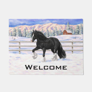Black & White Gypsy Vanner Tinker Draught Horse Doormat