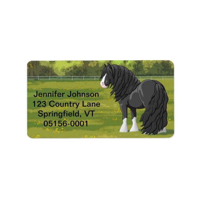 Black & White Gypsy Vanner Tinker Draught Horse Label (Front)