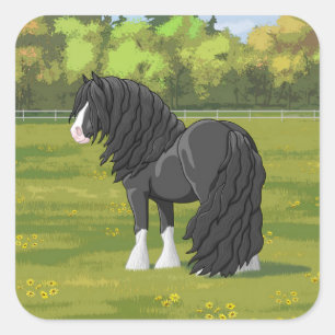 Black & White Gypsy Vanner Tinker Draught Horse Square Sticker