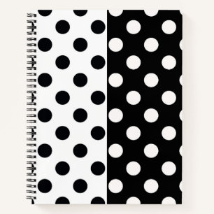 Black White Half Color Split Inverse Polka Dots Notebook