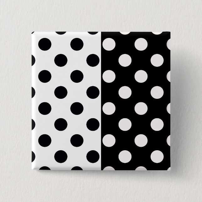 Black White Half Colour Split Inverse Polka Dots 15 Cm Square Badge (Front)