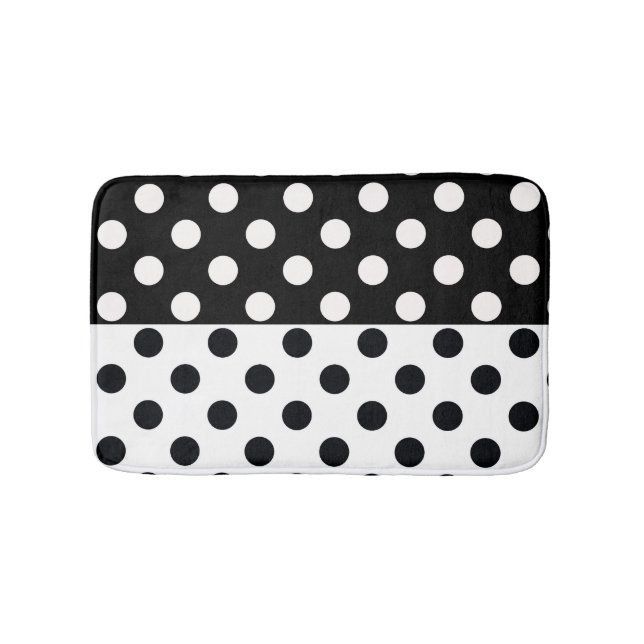 Black White Half Colour Split Inverse Polka Dots Bath Mat (Front)