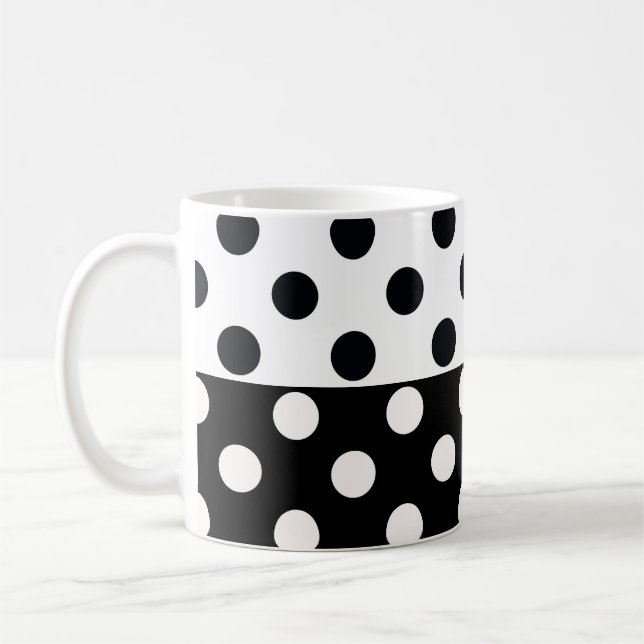 Black White Half Colour Split Inverse Polka Dots Coffee Mug (Left)
