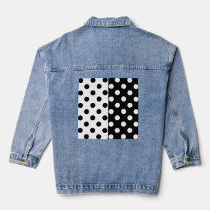 Black White Half Colour Split Inverse Polka Dots Denim Jacket