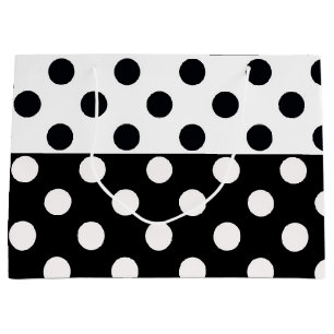 Black White Half Colour Split Inverse Polka Dots Large Gift Bag