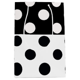 Black White Half Colour Split Inverse Polka Dots Medium Gift Bag
