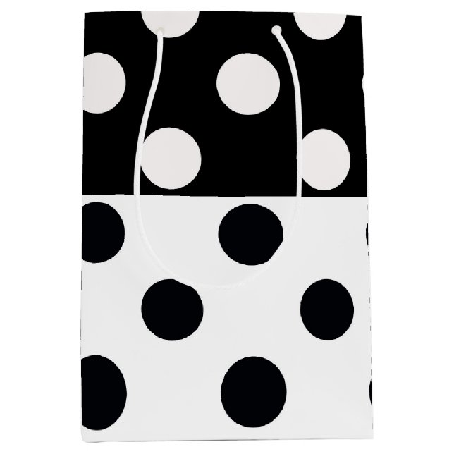 Black White Half Colour Split Inverse Polka Dots Medium Gift Bag (Front)