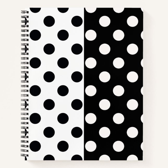 Black White Half Colour Split Inverse Polka Dots Notebook (Front)