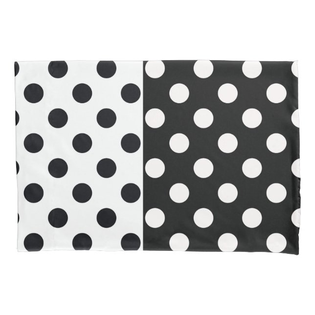 Black White Half Colour Split Inverse Polka Dots Pillowcase (Front)