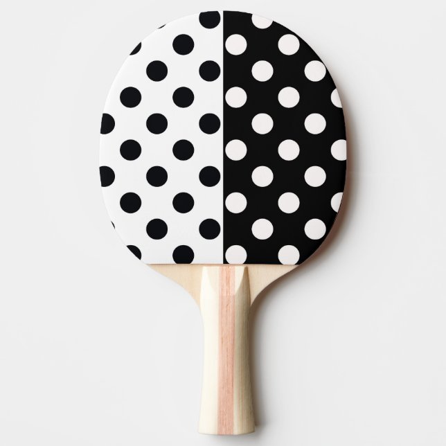 Black White Half Colour Split Inverse Polka Dots Ping Pong Paddle (Front)