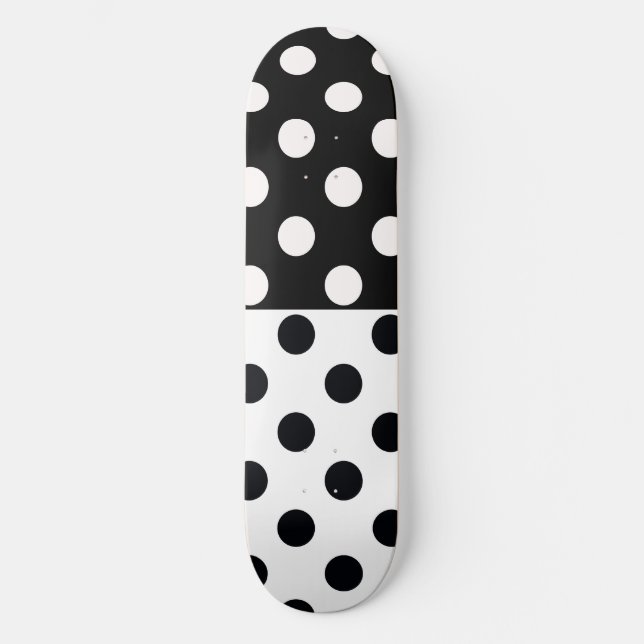 Black White Half Colour Split Inverse Polka Dots Skateboard (Front)