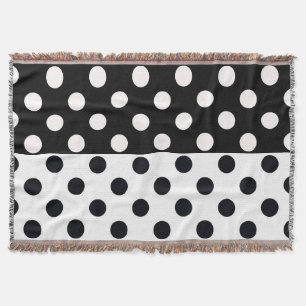 Black White Half Colour Split Inverse Polka Dots Throw Blanket