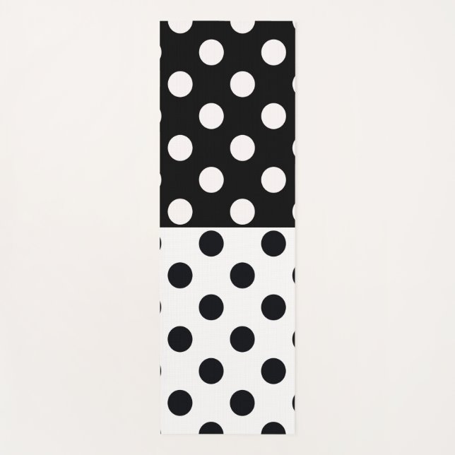 Black White Half Colour Split Inverse Polka Dots Yoga Mat (Front)