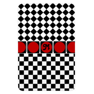 Black White Half Diamond Checkers Magnet