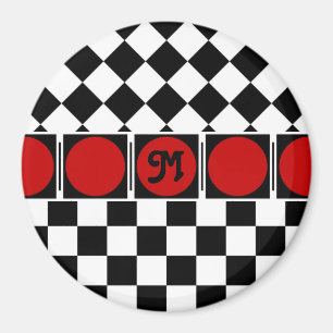 Black White Half Diamond Checkers Magnet