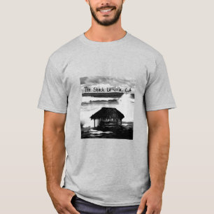 Black & white halftone of the shack on a T-Shirt