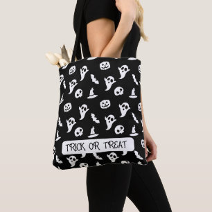 Black White Halloween Bats & Ghost Halloween Party Tote Bag
