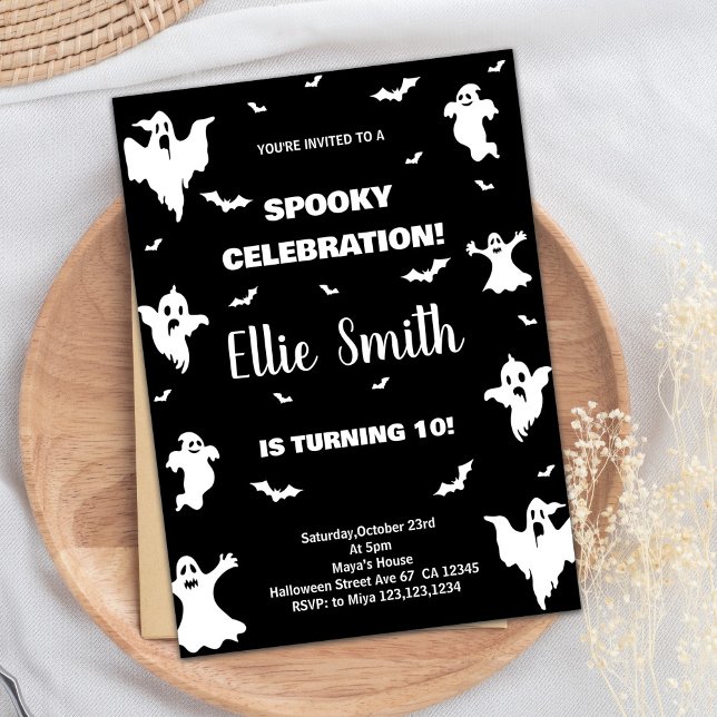 Black White Halloween Birthday Invitations (Black White Halloween Birthday Invitations)