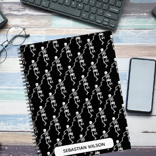 Black & White Halloween Dancing Skeletons Monogram Notebook