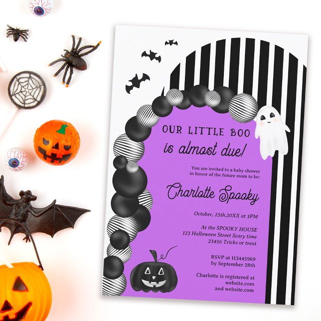 Black white Halloween little boo baby shower Invitation (Black white Halloween little boo baby shower Invitation on purple)