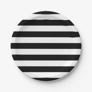 Black & White Halloween Party   Minimalist Striped Paper Plate
