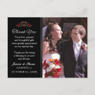 Black & White Halloween Red Roses Wedding Postcard