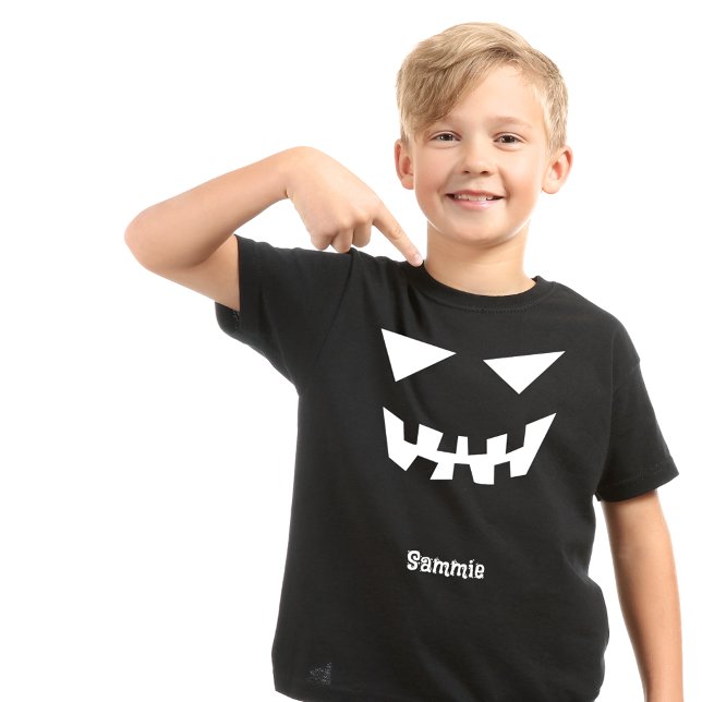 Black White Halloween Scary Face Custom Name Kids T-Shirt (Creator Uploaded)