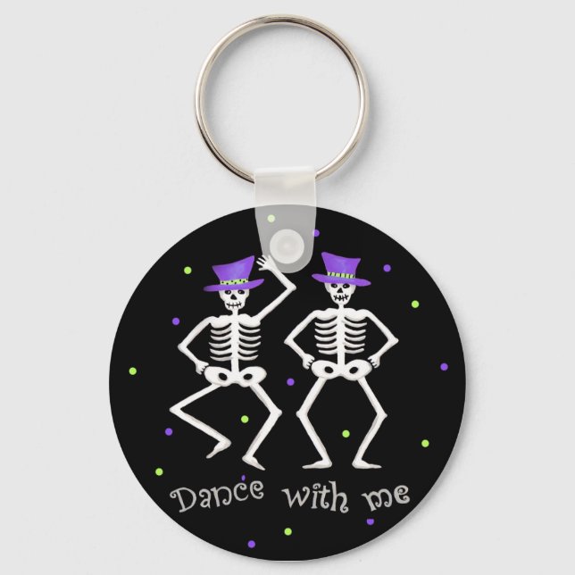 Black White Halloween Skeleton Bones Dance Key Ring (Front)