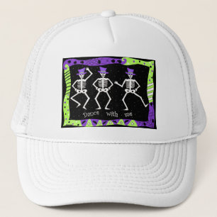 Black White Halloween Skeleton Bones Dance Trucker Hat