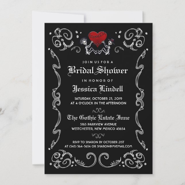 Black White Halloween Skeleton Bridal Shower Invitation (Front)