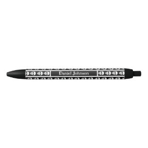 Black & White Halloween Skull Pattern Monogram  Black Ink Pen