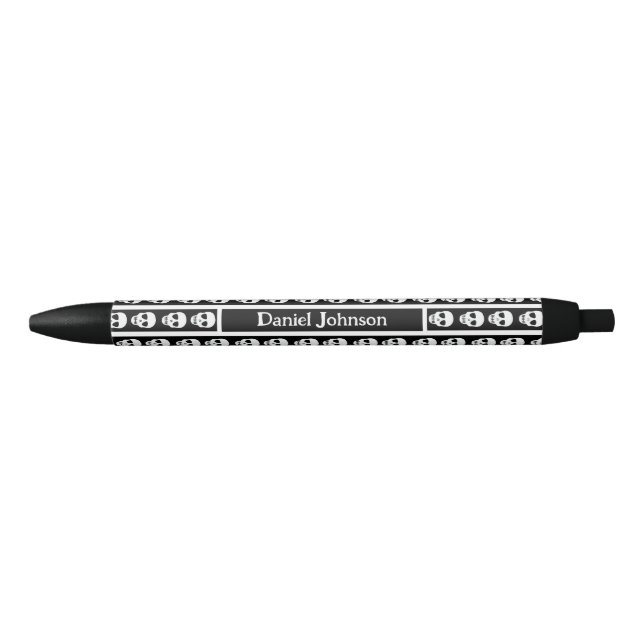 Black & White Halloween Skull Pattern Monogram  Ink Pen (Front)