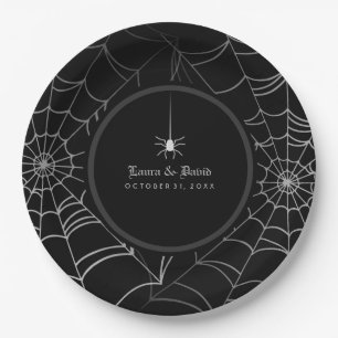 Black & White Halloween Spider Web Wedding Paper Plate
