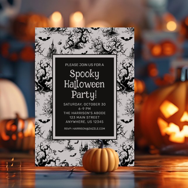 Black & White Halloween Toile Party Invitation (Creator Uploaded)