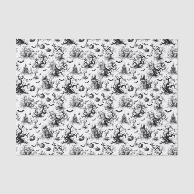 Black & White Halloween Toile Tissue Paper (Front)
